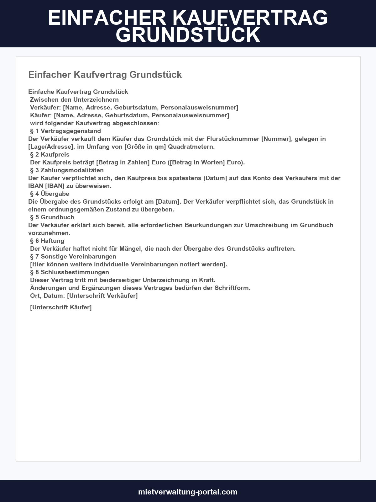 Einfacher Kaufvertrag Grundstück