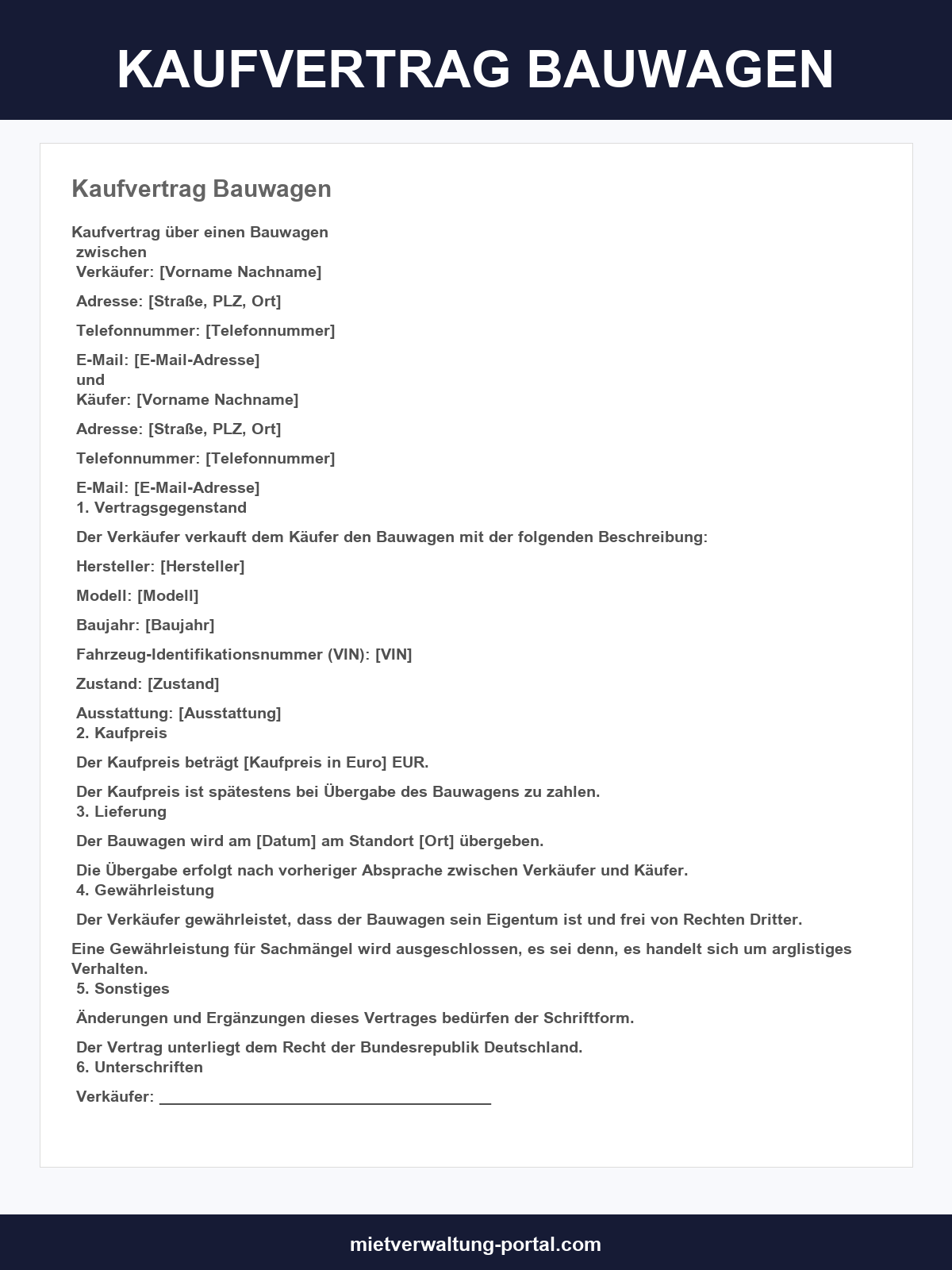Kaufvertrag Bauwagen