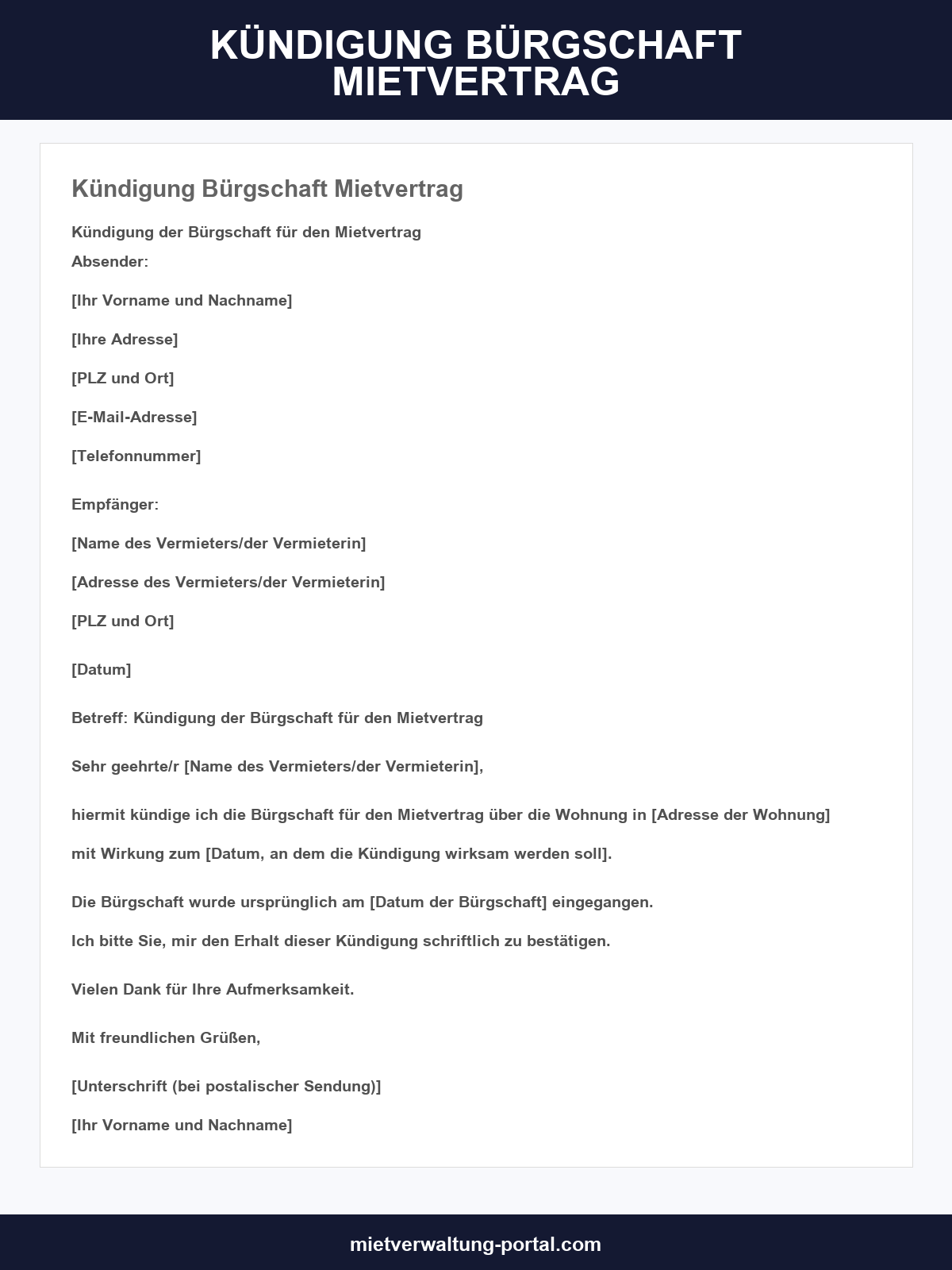 Kündigung Bürgschaft Mietvertrag Vorlage