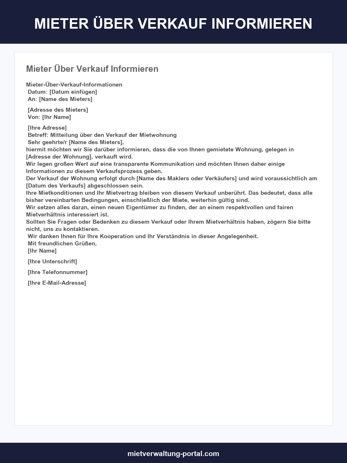 Mieter Über Verkauf Informieren Vorlage
