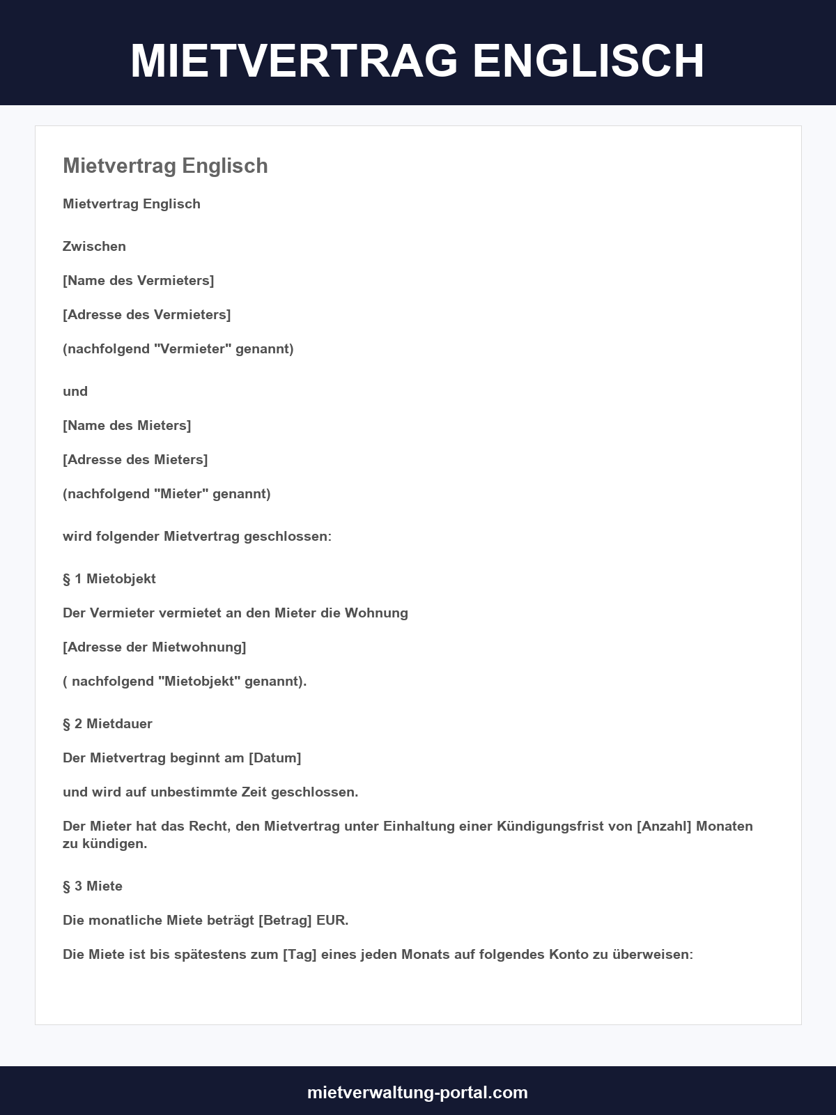 Mietvertrag Englisch