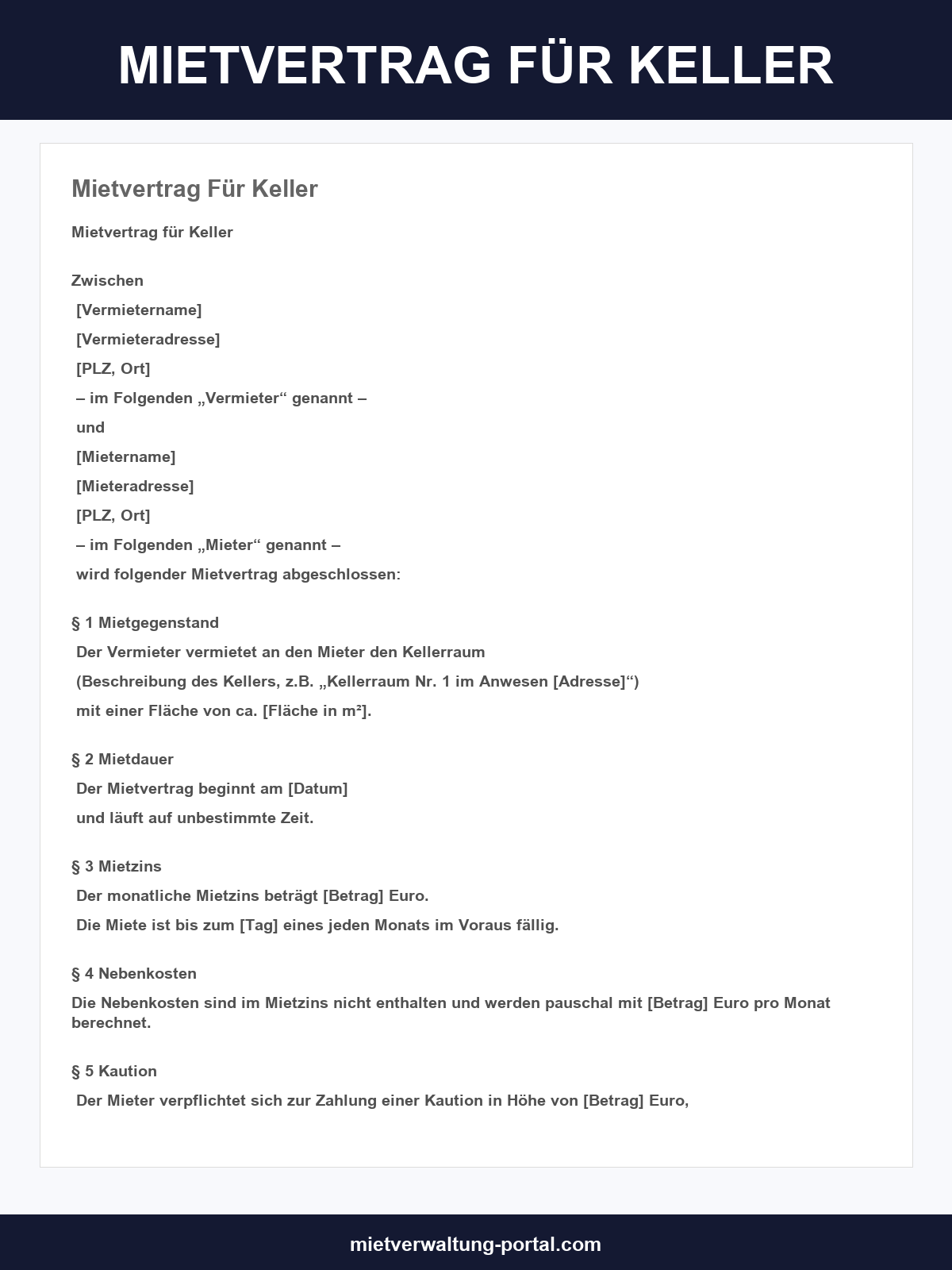Muster Mietvertrag Für Keller
