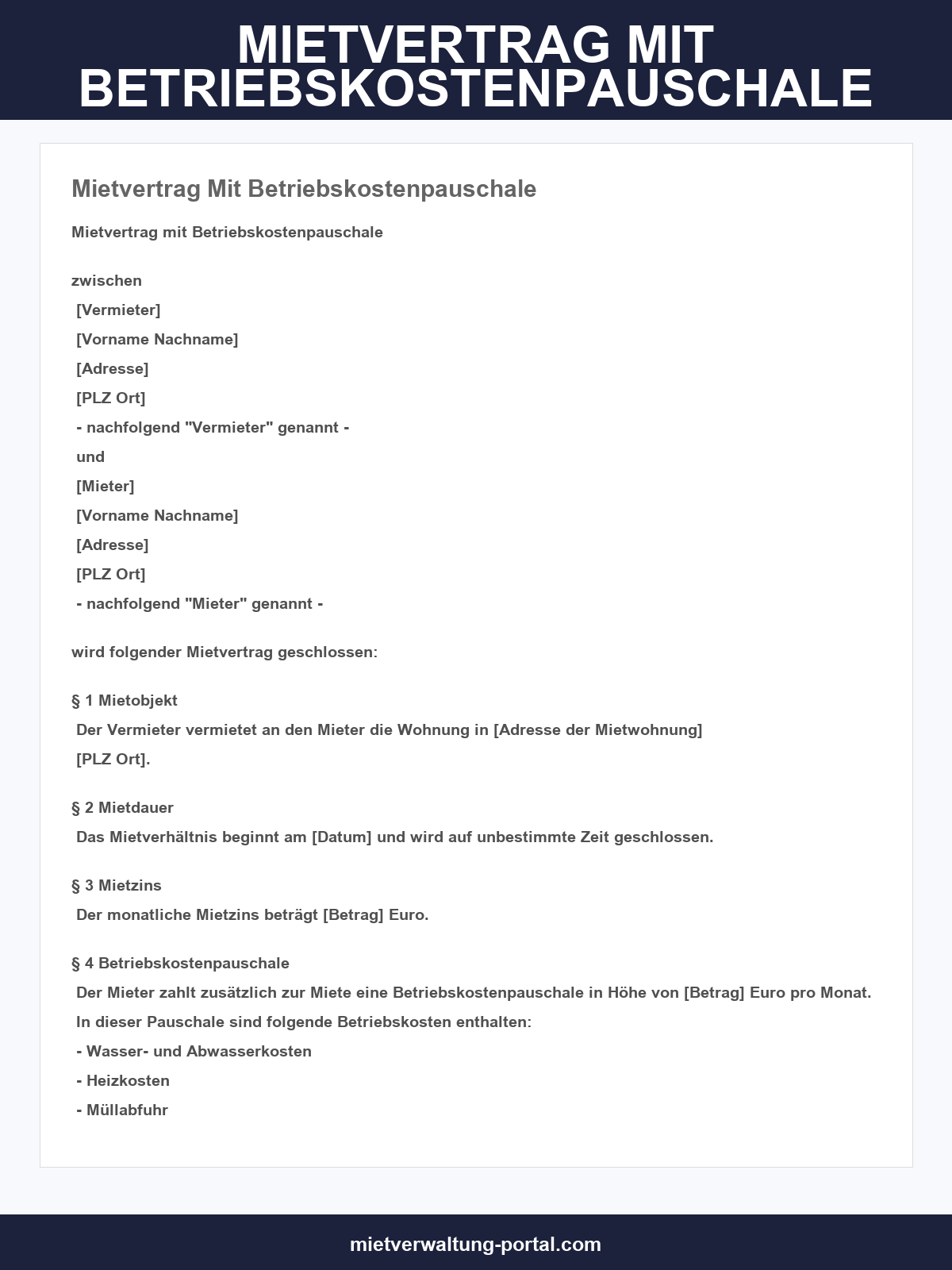 Mietvertrag Mit Betriebskostenpauschale