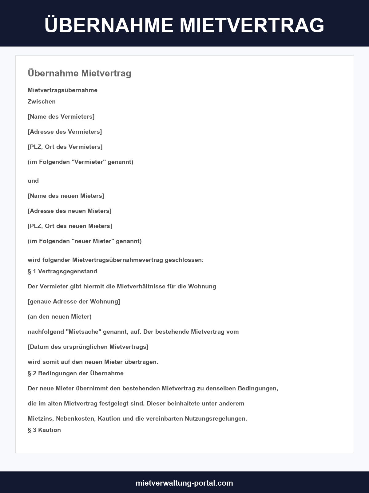 Übernahme Mietvertrag