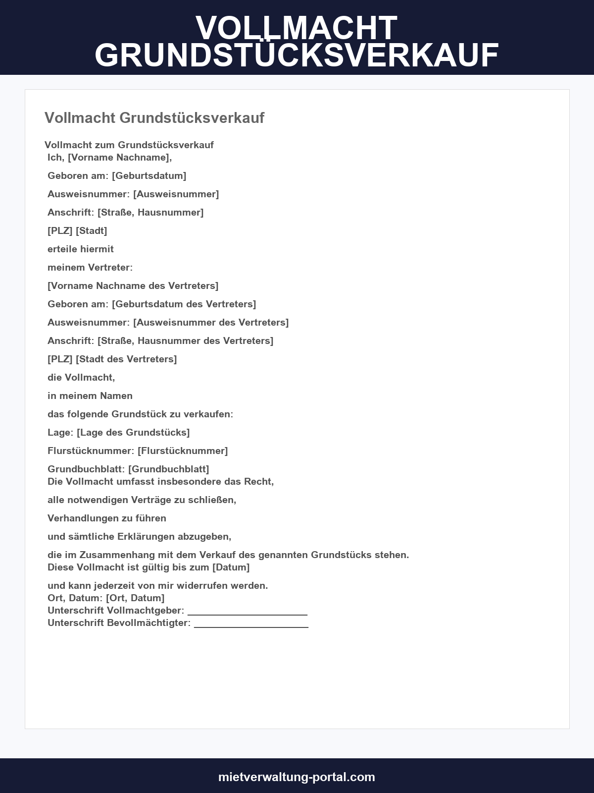 Vollmacht Grundstücksverkauf