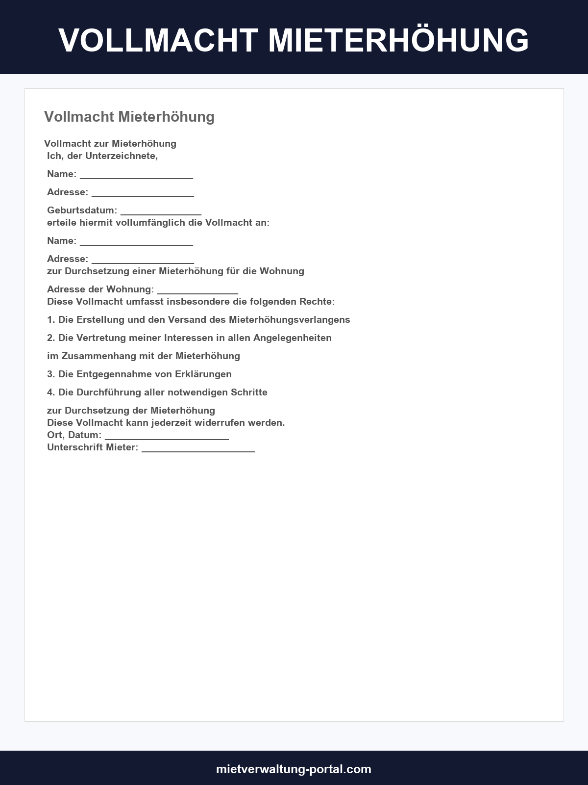 Vollmacht Mieterhöhung Muster