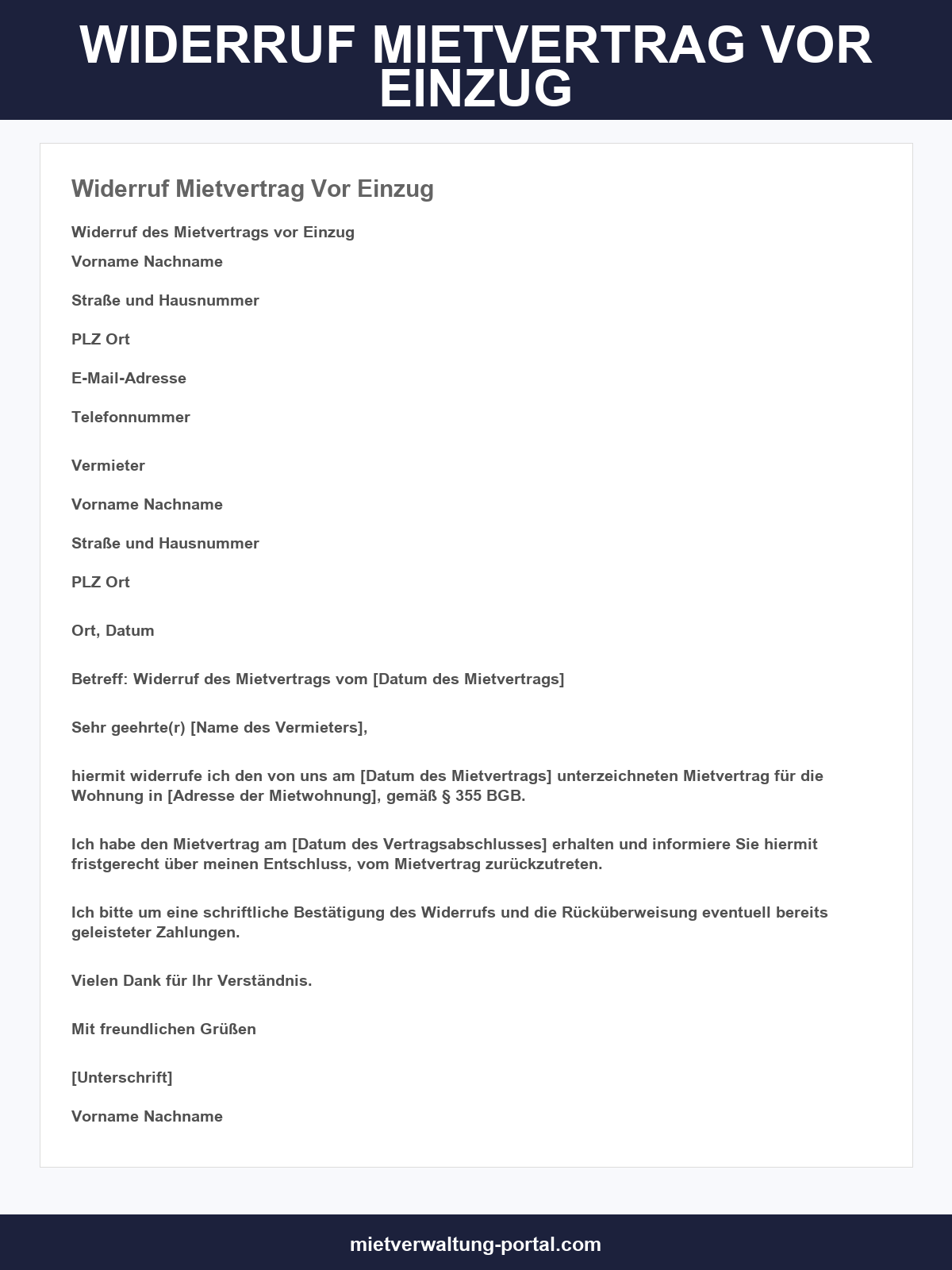 Widerruf Mietvertrag Vor Einzug Muster