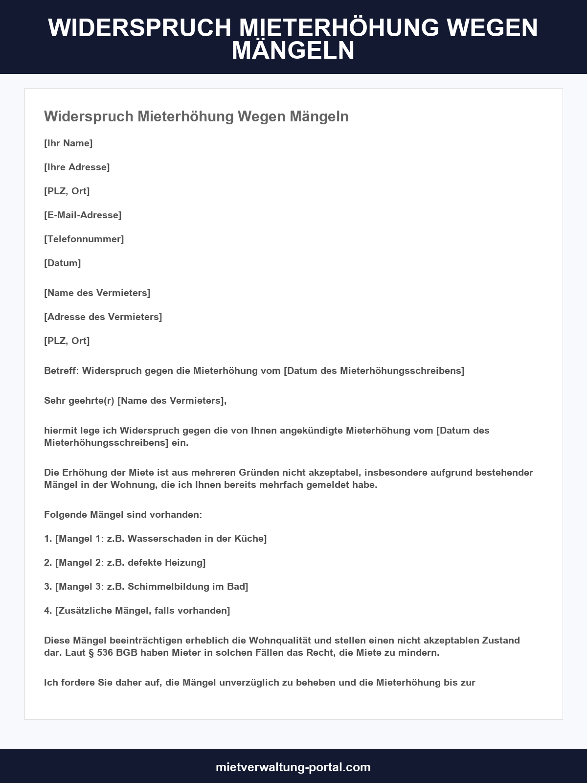 Widerspruch Mieterhöhung Wegen Mängeln Muster